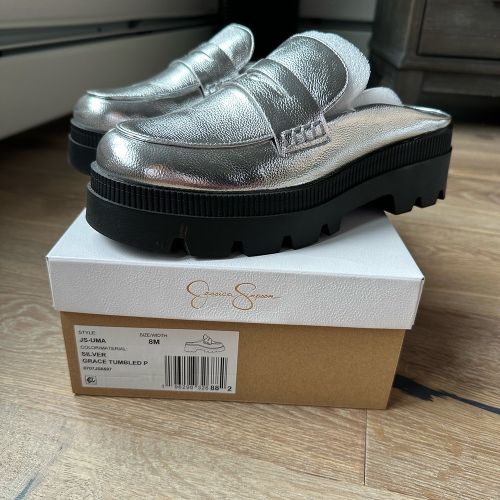 Silver Slip-On Loafers with Black Soles